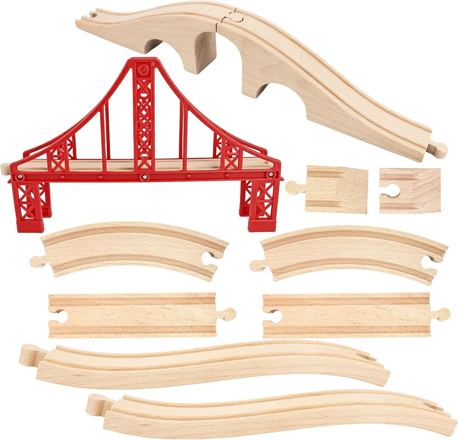 10 Pack Wooden Train Track Expansion Wood Train Bridge Straight Wooden Tracks Accessories Compatible with Most Railway Train Track