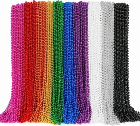 100PCS Mardi Gras Beads, 10 Kinds of Color Bead Necklace Toy Party Favors, 33" Bead Costume Bulk, Festival Parade Throw Accessories Wedding Birthday Celebrations Decor