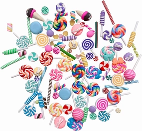 100pcs Miniature Candy Lollipop Decor Mixed Polymer Clay Sets for Childs Pretend Kitchen Play Cooking Game DIY Party Doll House Accessory