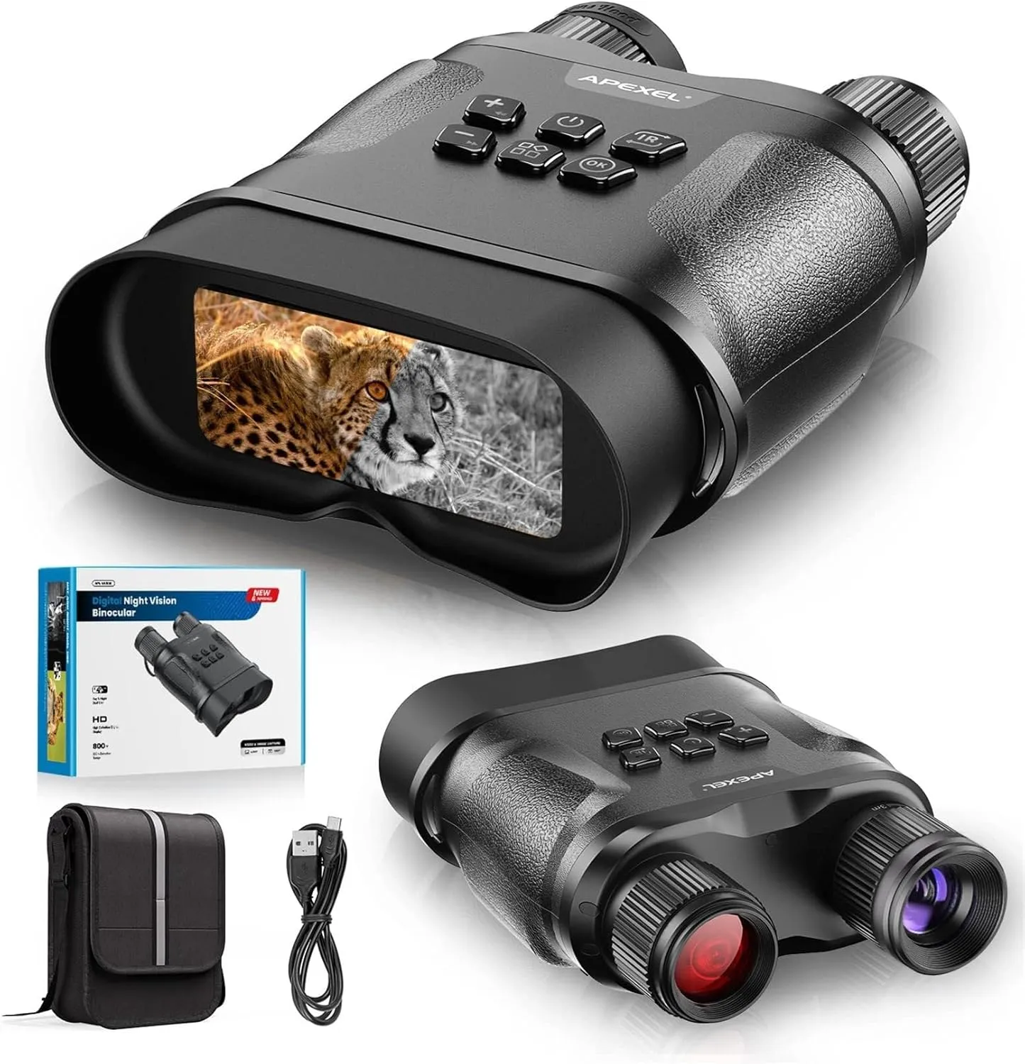 1080P Night Vision Binoculars with 32GB SD Card, Tactical Digital Infrared Goggles for Hunting, Camping & Military, 12X Zoom, 2.3'' LCD Screen