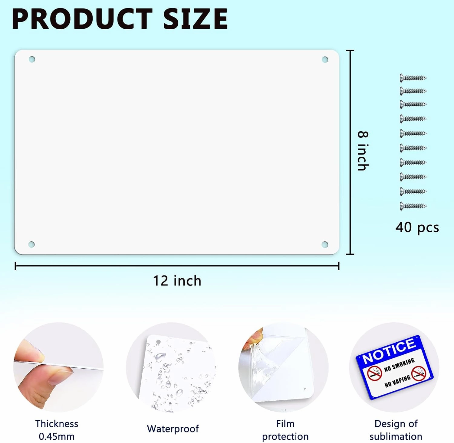10 Pack 8""x 12"" Sublimation Metal Sign Blanks,0.45mm Blank Metal Sign for Advertising Sign,Wall Decor,Room Decor, White