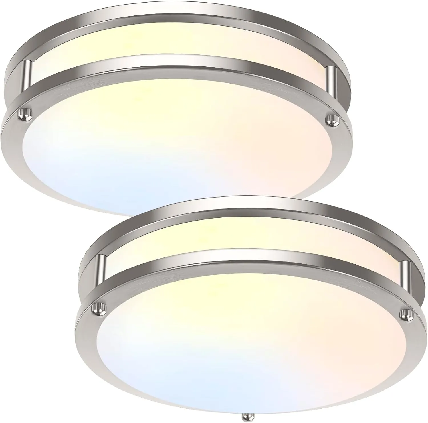 10in LED Flush Mount Ceiling Lights, 5CCT Dimmable Kitchen Light Fixtures, 2-Pack Modern LED Ceiling Lights, 3600lm Super Bright Ceiling Lights for Living room Bedroom Bathroom, Brushed Nickle, 30W