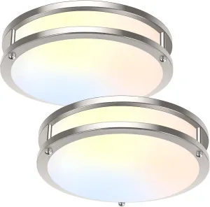 10in LED Flush Mount Ceiling Lights, 5CCT Dimmable Kitchen Light Fixtures, 2-Pack Modern LED Ceiling Lights, 3600lm Super Bright Ceiling Lights for Living room Bedroom Bathroom, Brushed Nickle, 30W