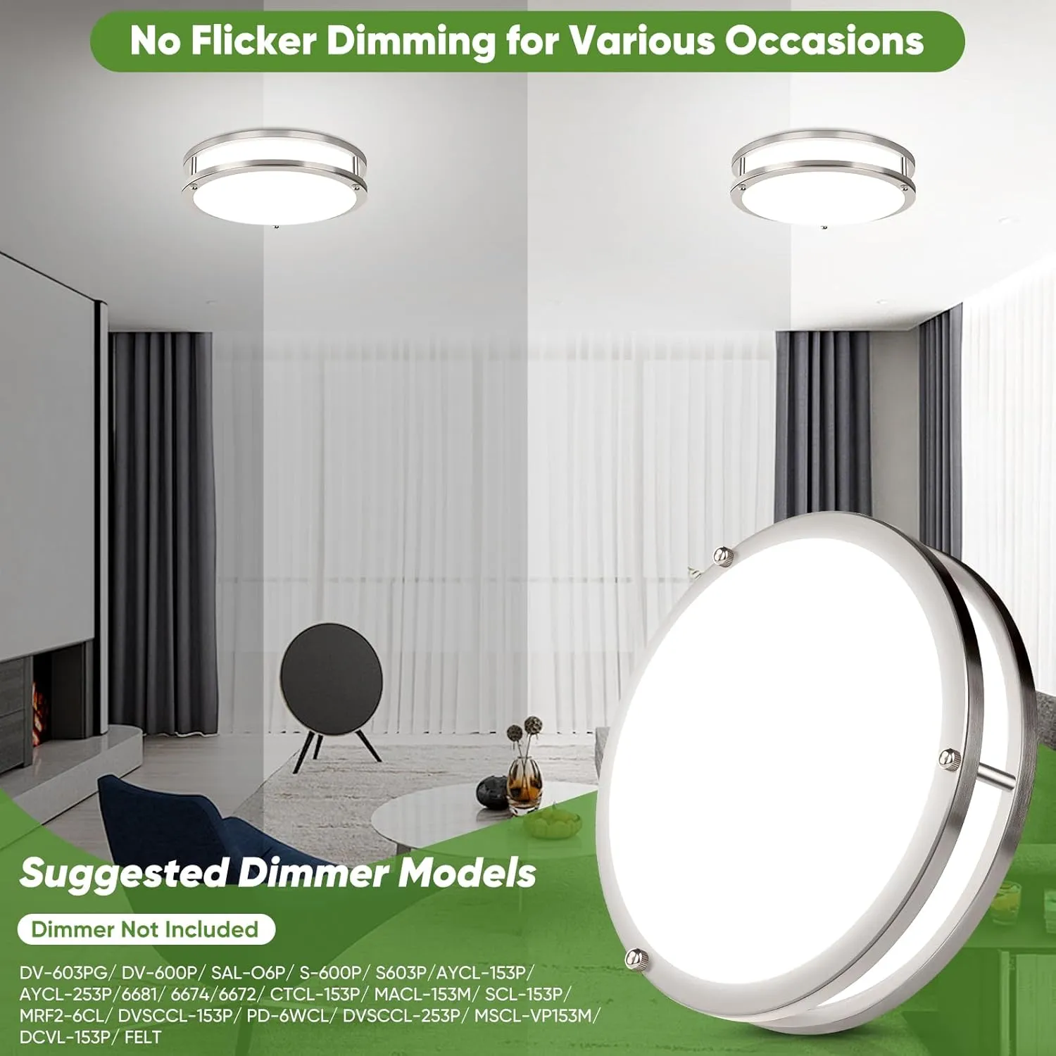 10in LED Flush Mount Ceiling Lights, 5CCT Dimmable Kitchen Light Fixtures, 2-Pack Modern LED Ceiling Lights, 3600lm Super Bright Ceiling Lights for Living room Bedroom Bathroom, Brushed Nickle, 30W