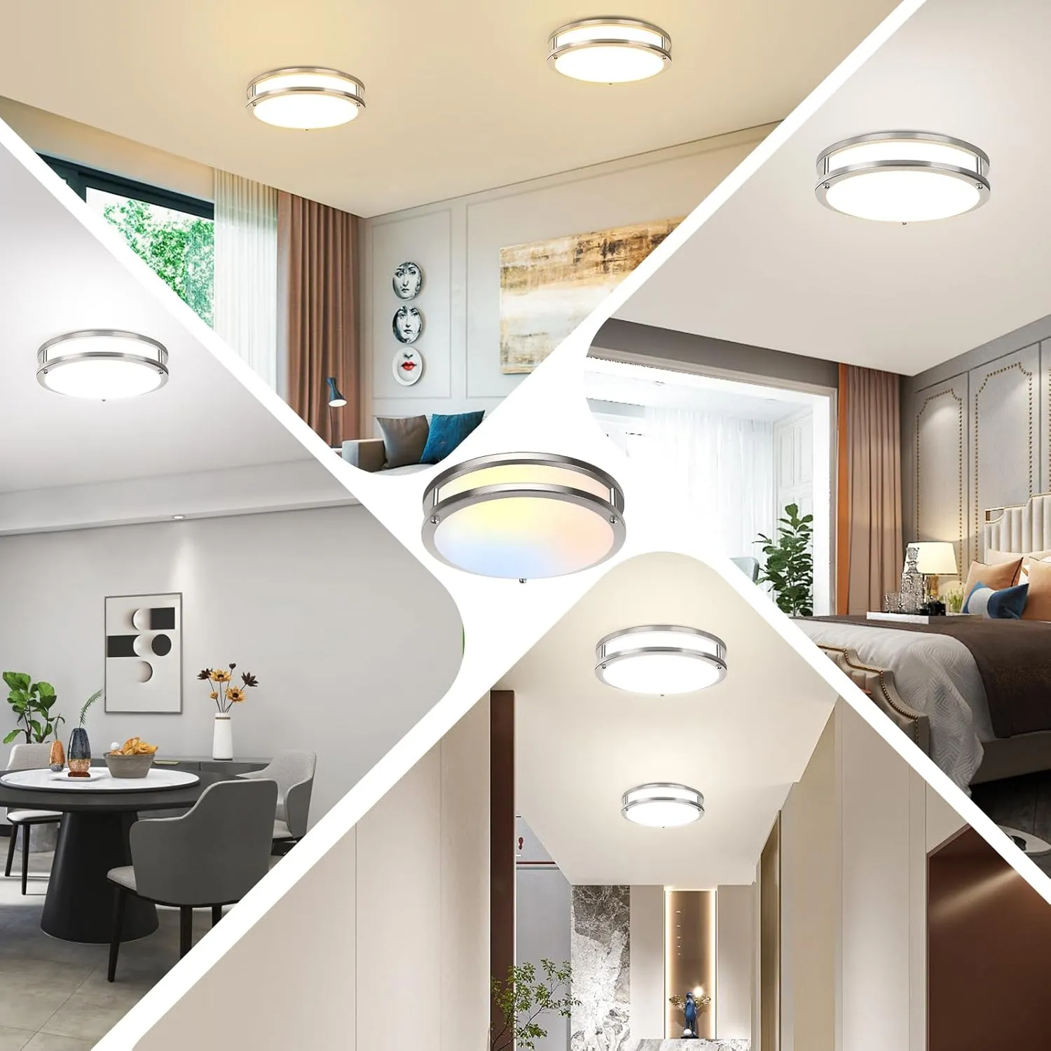 10in LED Flush Mount Ceiling Lights, 5CCT Dimmable Kitchen Light Fixtures, 2-Pack Modern LED Ceiling Lights, 3600lm Super Bright Ceiling Lights for Living room Bedroom Bathroom, Brushed Nickle, 30W