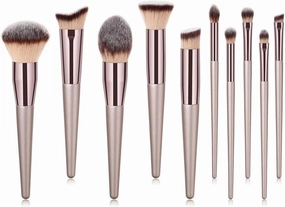 10Pcs Champagne Makeup Brushes Set for Cosmetic Foundation Powder Blush Eyeshadow Kabuki Make Up Brush Cruelty-Free Synthetic Fiber Bristles,