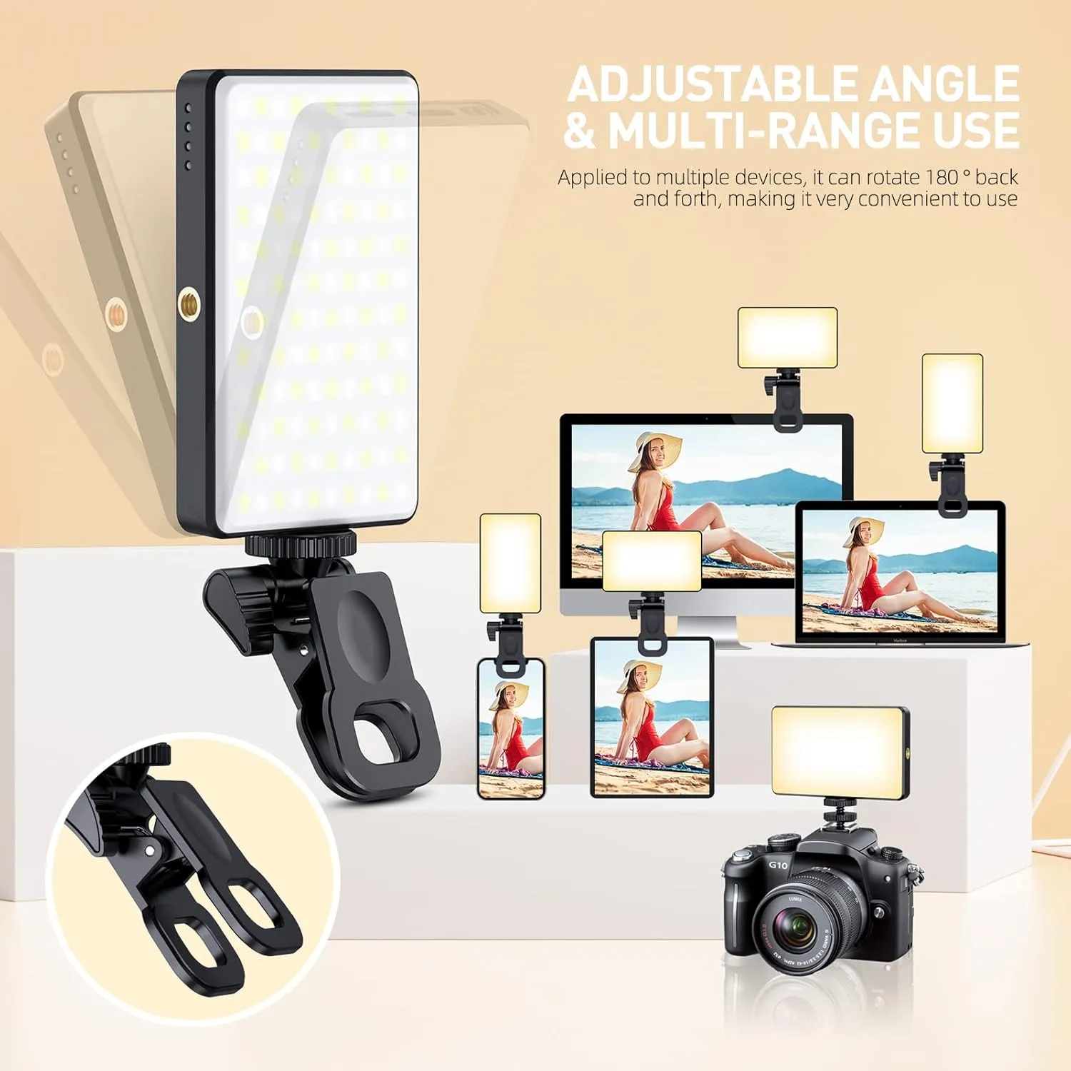 120 LED Phone Light, Selfie Light for iPhone, 5000Mah Rechargeable Clip Video Light for Phone, Camera, Laptop, iPad, Adjusted 3 Lights Modes for Selfie, Video Conference, TikTok, Vlog (Black)