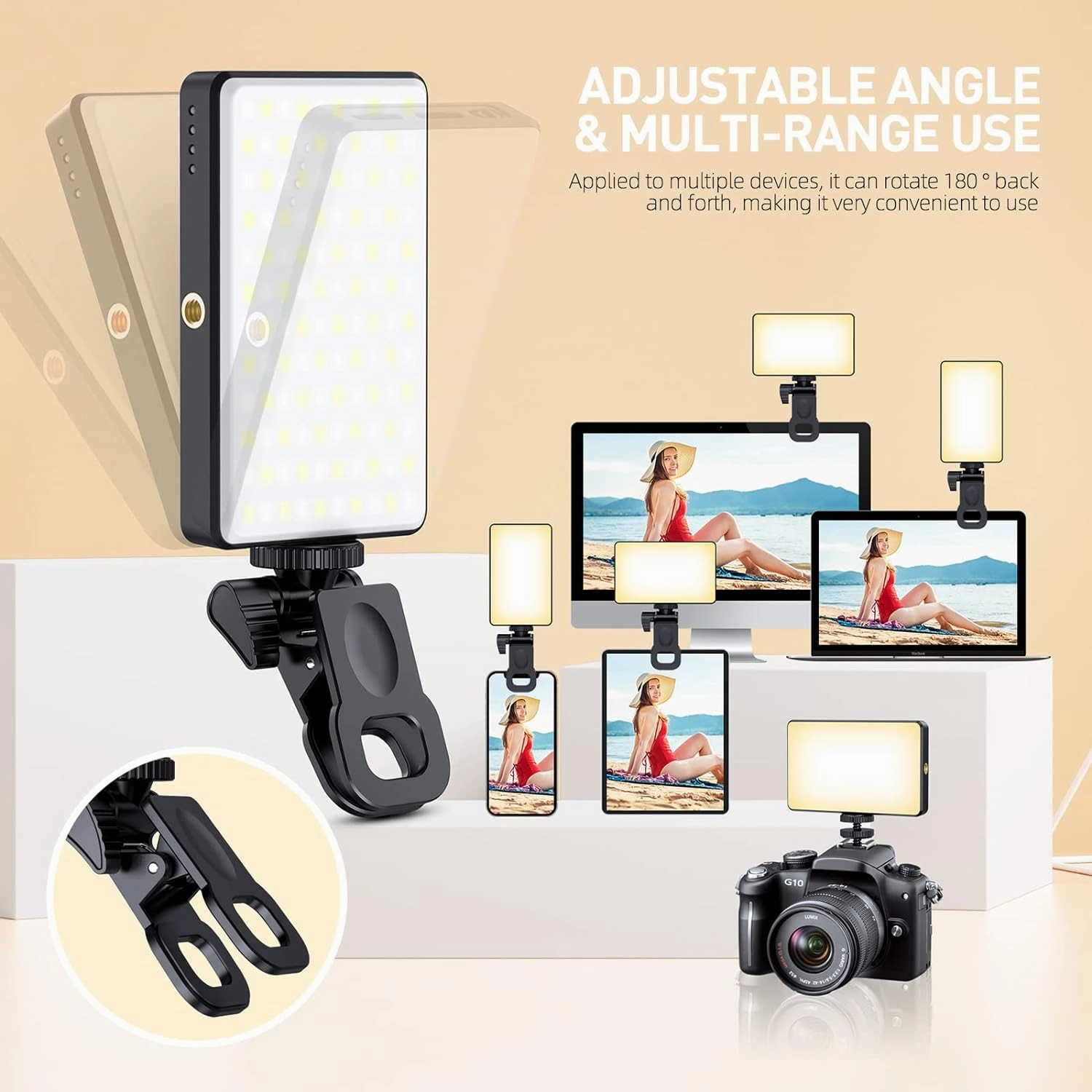 120 LED Phone Light, Selfie Light for iPhone, 5000Mah Rechargeable Clip Video Light for Phone, Camera, Laptop, iPad, Adjusted 3 Lights Modes for Selfie, Video Conference, TikTok, Vlog (Black)