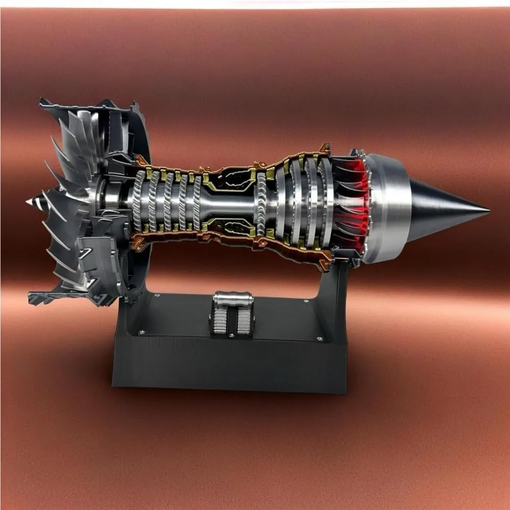 1/25 Simulation Aircraft Turbojet Engine Rotatable Model, Tr900 3D Printed Aircraft Engine Simulation Model, 3D Printed Mechanical Science Education Toy Turbofan Engine Model Kit with Light(Blue,A)
