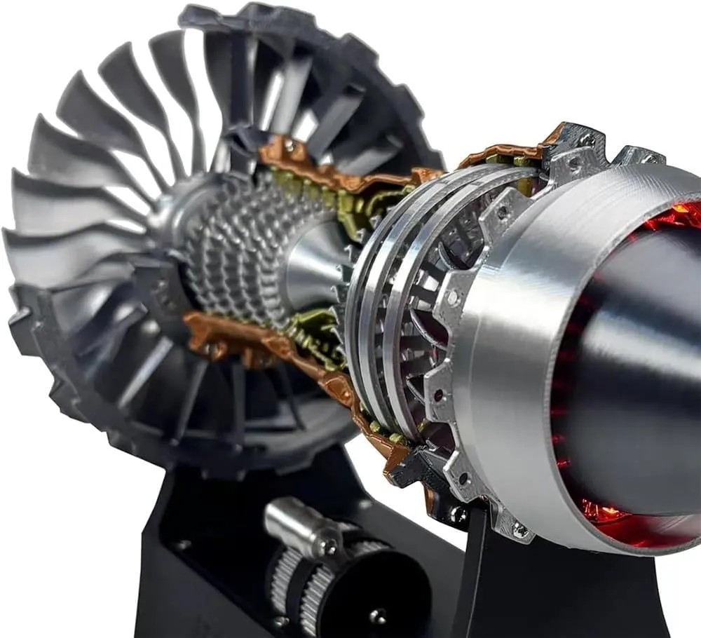 1/25 Simulation Aircraft Turbojet Engine Rotatable Model, Tr900 3D Printed Aircraft Engine Simulation Model, 3D Printed Mechanical Science Education Toy Turbofan Engine Model Kit with Light(Blue,A)