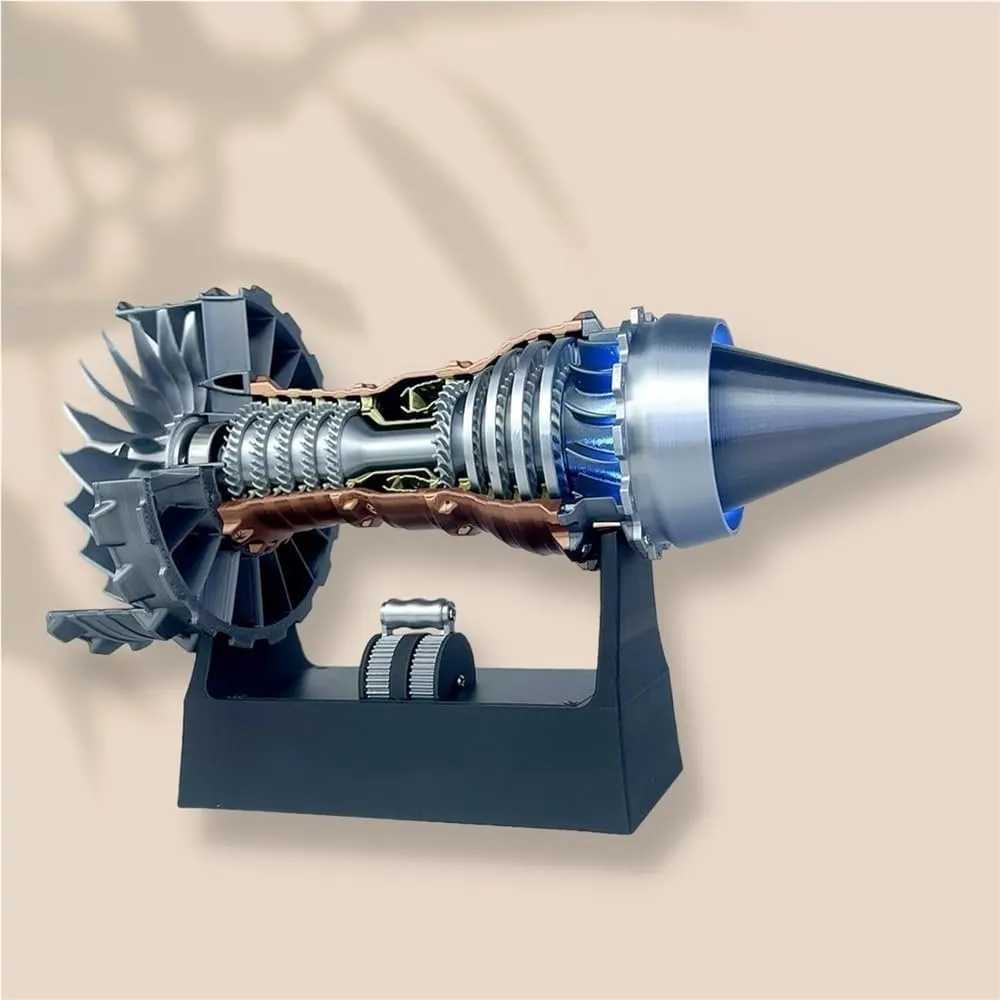 1/25 Simulation Aircraft Turbojet Engine Rotatable Model, Tr900 3D Printed Aircraft Engine Simulation Model, 3D Printed Mechanical Science Education Toy Turbofan Engine Model Kit with Light(Blue,A)