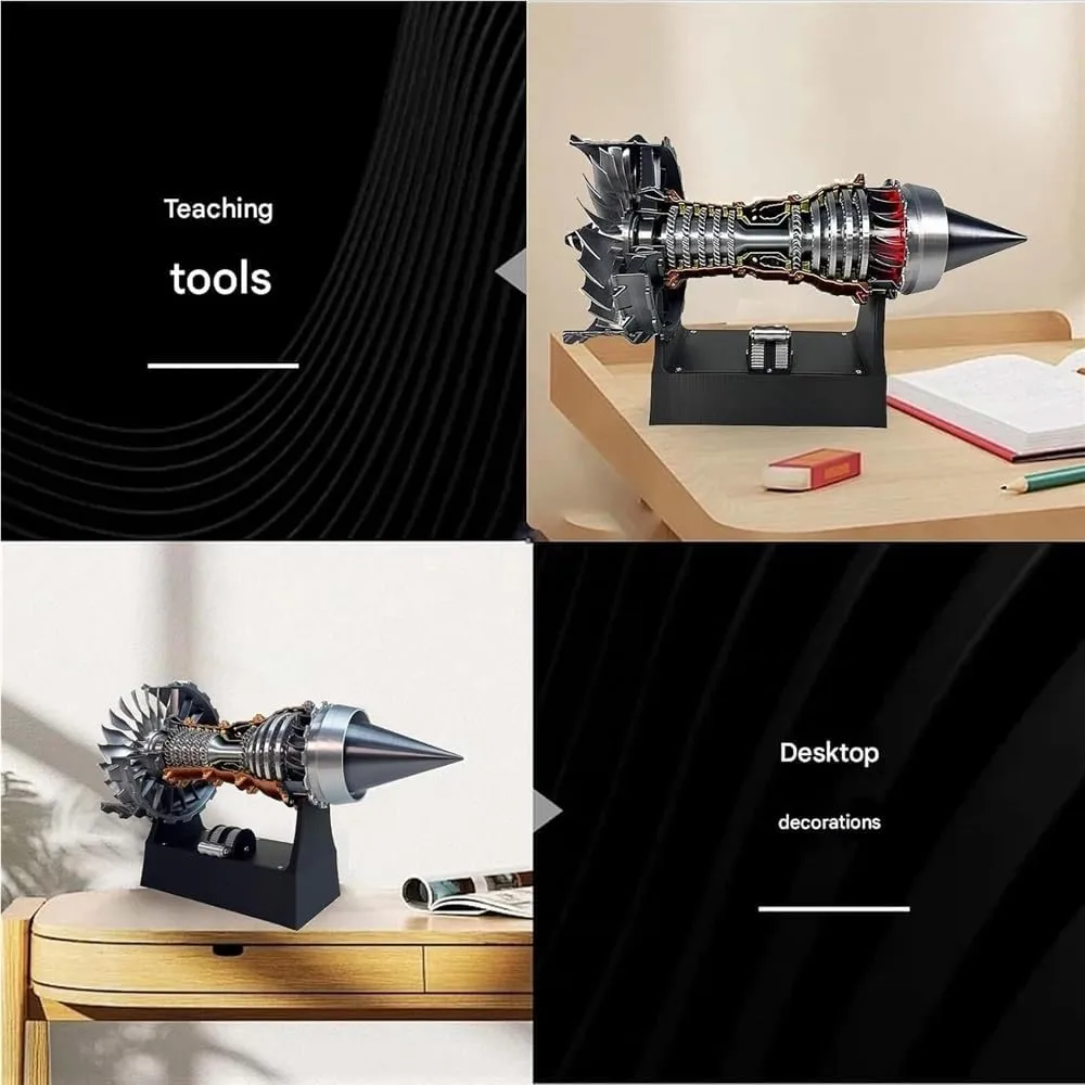 1/25 Simulation Aircraft Turbojet Engine Rotatable Model, Tr900 3D Printed Aircraft Engine Simulation Model, 3D Printed Mechanical Science Education Toy Turbofan Engine Model Kit with Light(Blue,A)
