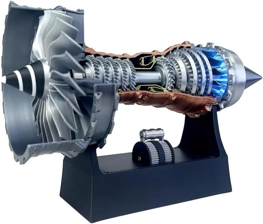 1/25 Simulation Aircraft Turbojet Engine Rotatable Model, Tr900 3D Printed Aircraft Engine Simulation Model, 3D Printed Mechanical Science Education Toy Turbofan Engine Model Kit with Light(Blue,A)