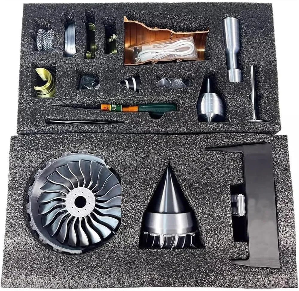 1/25 Simulation Aircraft Turbojet Engine Rotatable Model, Tr900 3D Printed Aircraft Engine Simulation Model, 3D Printed Mechanical Science Education Toy Turbofan Engine Model Kit with Light(Blue,A)