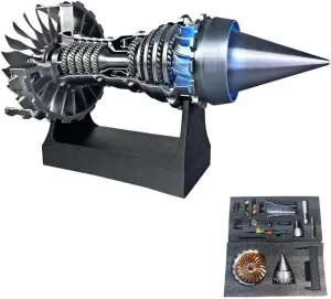 1/25 Simulation Aircraft Turbojet Engine Rotatable Model, Tr900 3D Printed Aircraft Engine Simulation Model, 3D Printed Mechanical Science Education Toy Turbofan Engine Model Kit with Light(Blue,A)