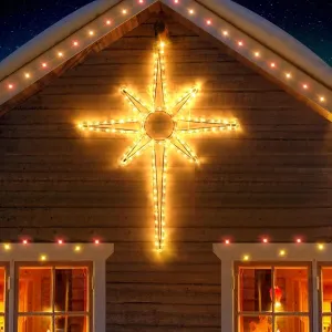 [128 LEDs] 22'' Bethlehem Star Christmas Lights Outdoor, Waterproof Hanging Star Lights with Timer, Plug in Window Light for Christmas Party Gift Decoration Bedroom Wall Indoor