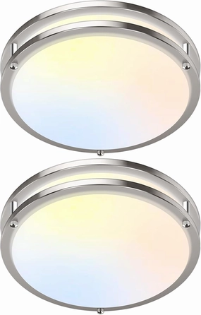 12 Inch 36W LED Ceiling Lights, 2700K/3000K/4000K/5000K/6500K Adjusted Flush Mount Ceiling Light, 3200LM Super Bright Dimmable Brushed Nickel Lighting Lamp Fixture for Bedroom Bathroom Dining, 2-Pack