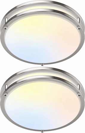12 Inch 36W LED Ceiling Lights, 2700K/3000K/4000K/5000K/6500K Adjusted Flush Mount Ceiling Light, 3200LM Super Bright Dimmable Brushed Nickel Lighting Lamp Fixture for Bedroom Bathroom Dining, 2-Pack