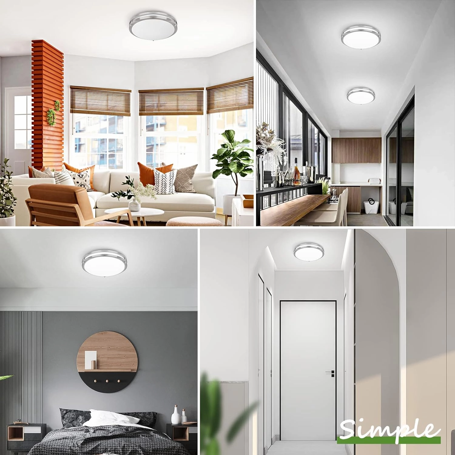 12 Inch 36W LED Ceiling Lights, 2700K/3000K/4000K/5000K/6500K Adjusted Flush Mount Ceiling Light, 3200LM Super Bright Dimmable Brushed Nickel Lighting Lamp Fixture for Bedroom Bathroom Dining, 2-Pack