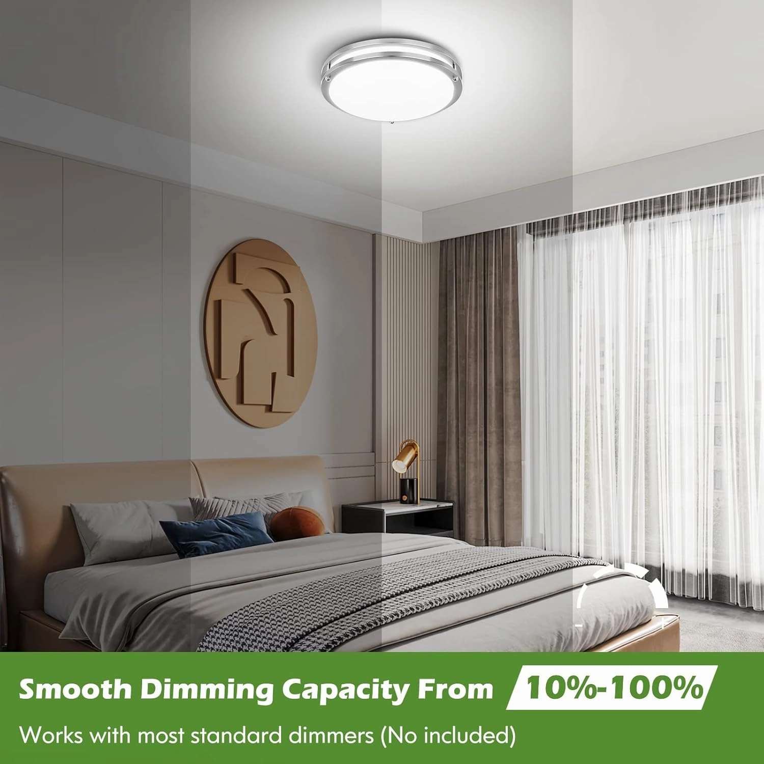 12 Inch 36W LED Ceiling Lights, 2700K/3000K/4000K/5000K/6500K Adjusted Flush Mount Ceiling Light, 3200LM Super Bright Dimmable Brushed Nickel Lighting Lamp Fixture for Bedroom Bathroom Dining, 2-Pack