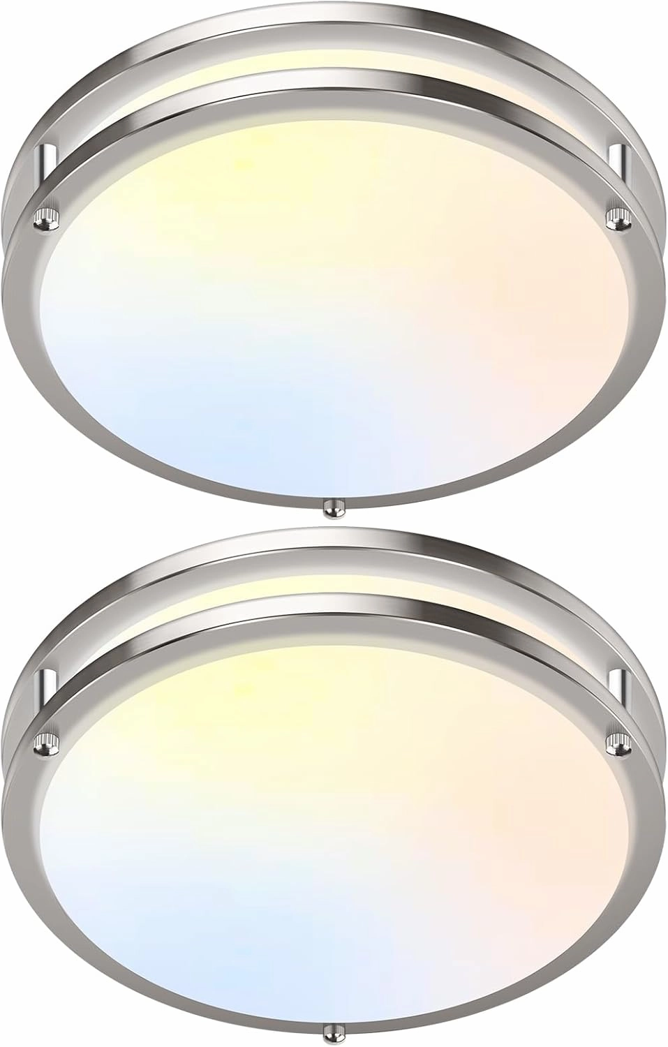 12 Inch 36W LED Ceiling Lights, 2700K/3000K/4000K/5000K/6500K Adjusted Flush Mount Ceiling Light, 3200LM Super Bright Dimmable Brushed Nickel Lighting Lamp Fixture for Bedroom Bathroom Dining, 2-Pack