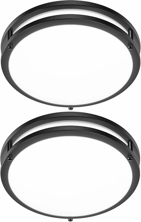 12 Inch Flush Mount Ceiling Lights, 36W 3200LM Black Dimmable Light Fixtures Ceiling Mount, 3000K-5000K Selectable Modern Kitchen Light Fixtures for Stairwell, Balcony, Corridor, Laundry (2-Pack)
