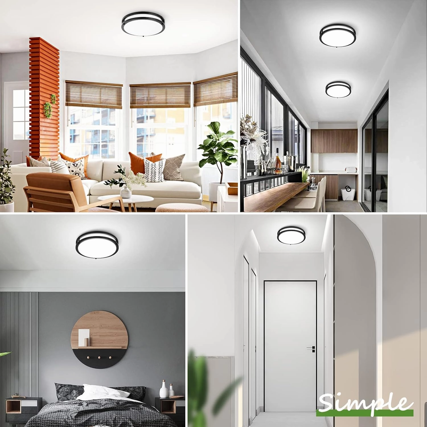 12 Inch Flush Mount Ceiling Lights, 36W 3200LM Black Dimmable Light Fixtures Ceiling Mount, 3000K-5000K Selectable Modern Kitchen Light Fixtures for Stairwell, Balcony, Corridor, Laundry (2-Pack)