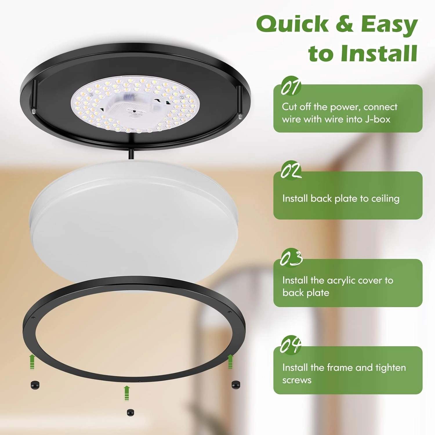 12 Inch Flush Mount Ceiling Lights, 36W 3200LM Black Dimmable Light Fixtures Ceiling Mount, 3000K-5000K Selectable Modern Kitchen Light Fixtures for Stairwell, Balcony, Corridor, Laundry (2-Pack)