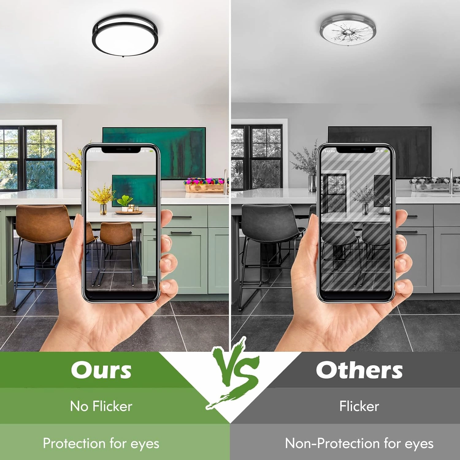 12 Inch Flush Mount Ceiling Lights, 36W 3200LM Black Dimmable Light Fixtures Ceiling Mount, 3000K-5000K Selectable Modern Kitchen Light Fixtures for Stairwell, Balcony, Corridor, Laundry (2-Pack)