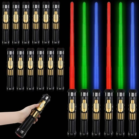 12 Pack LED Light Up Sabers Set - Motion Sensitive Retractable Swords with FX Sound Effects for Kids Party Supplies, Bulk Party Favors and Cosplay (Full Retract)