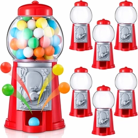 12 Pack Mini 5" Gumball Machine Without Candy Plastic Bubblegum Machine Red Gumball Machine Vending Candy Dispenser Machine for Novelty Birthday Party Favor Fits 0.05" Small Gumball