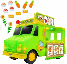 12" Farmer's Market Food Truck, Lights and Sounds, Includes 14 Play Pieces, Miniature Food, Pretend Play for Girls and Boys, Ages 3 