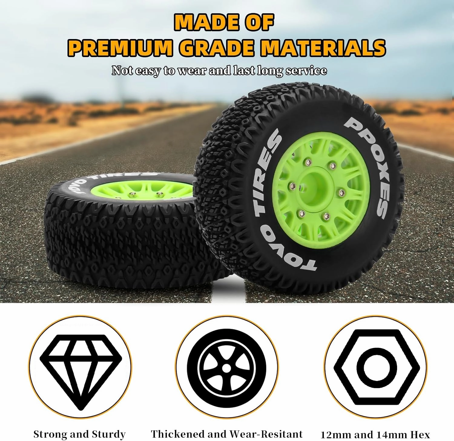 12mm/14mm/17mm Hex RC Wheels and Tires RC Truck Tires 1/10 Scale Tyres Detachable Replacement RC Car Tires for Arrma Senton Tires Slash Tires Axial Fury Redcat Rc4wd Hex (Green)