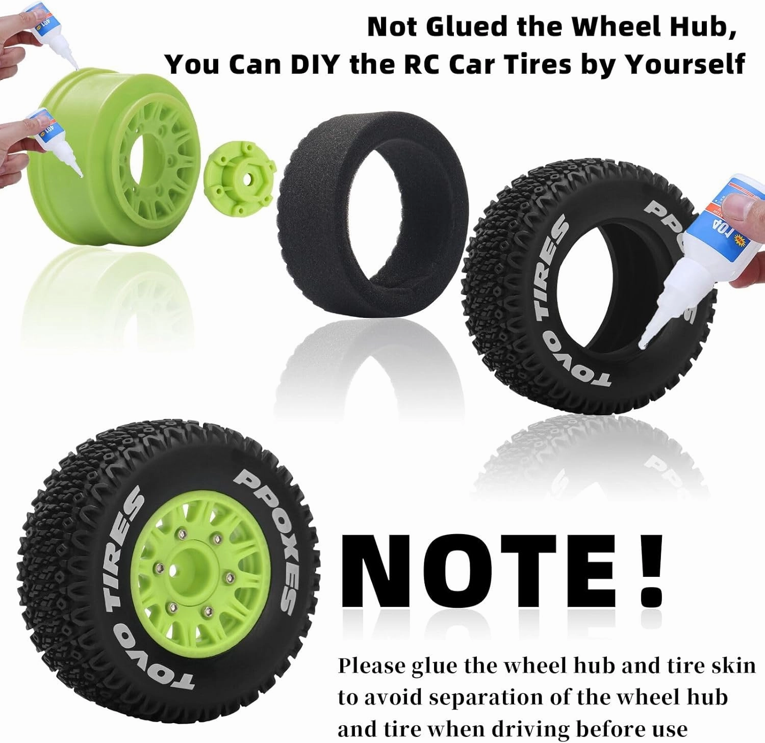 12mm/14mm/17mm Hex RC Wheels and Tires RC Truck Tires 1/10 Scale Tyres Detachable Replacement RC Car Tires for Arrma Senton Tires Slash Tires Axial Fury Redcat Rc4wd Hex (Green)