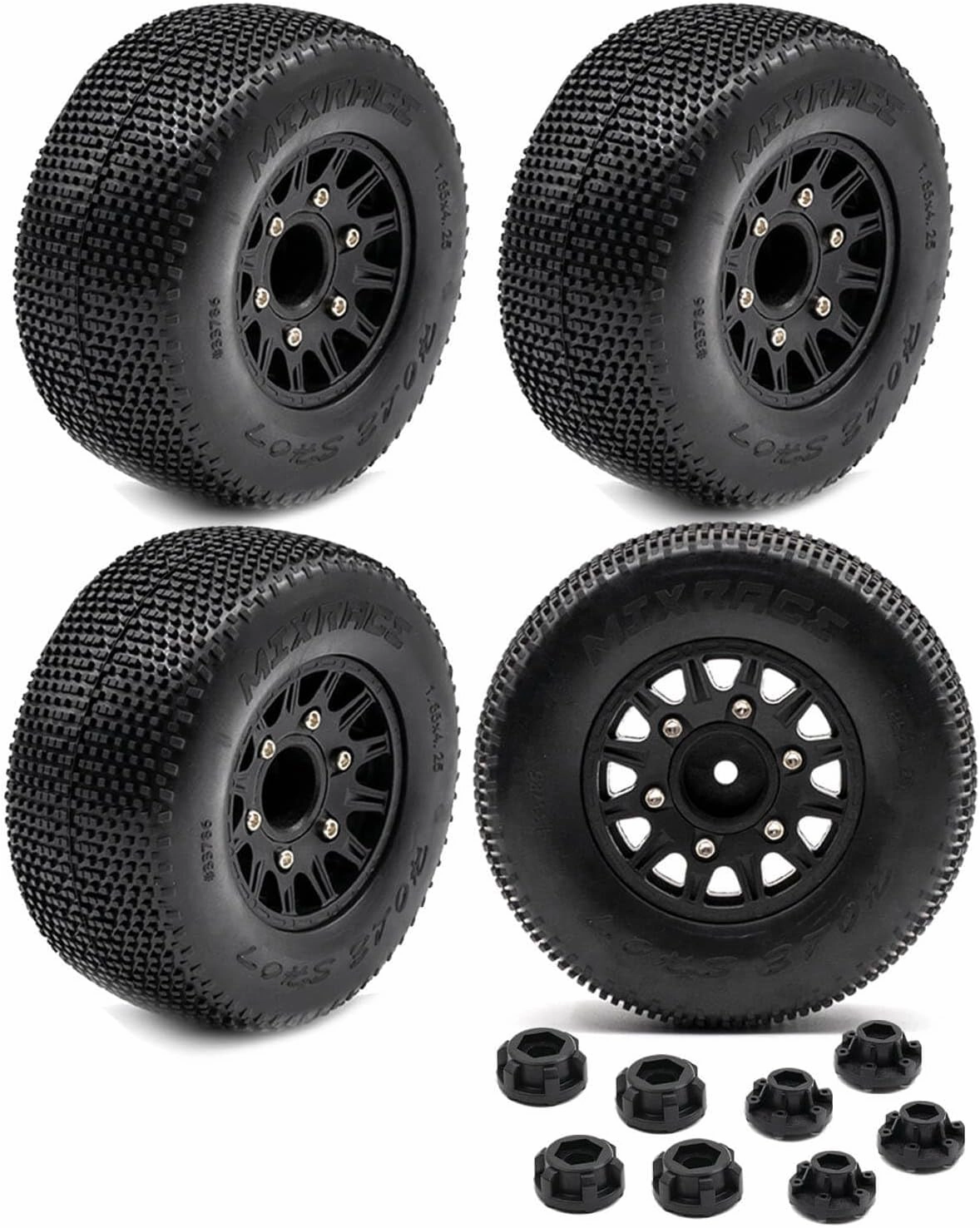 12mm/14mm Hex Rc Truck Tires,RC Wheels Tires for 1/10 Slash 2WD 4×4,Axial/Arrma Senton/Redcat Rc4wd,Hex Detachable Replacement Running on Off-Road Tire,on-Road Tires,4-Pack,Black