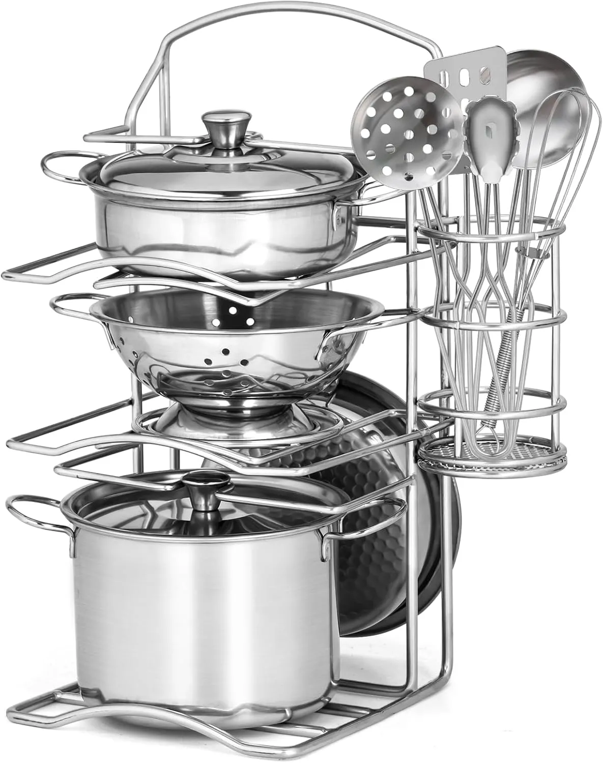 12Pcs Kids Pots and Pans Playset, Pretend Play Kitchen Set Toy Stainless Steel Pots and Pans Cooking Toys Accessories for Kids Toddler Age 3 Years Old