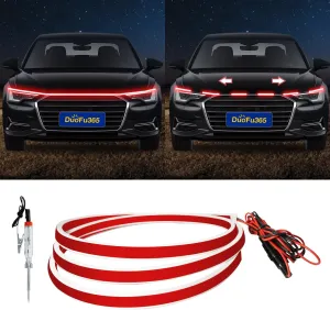 12V Car LED Hood Light Strip, 59 Inches, Waterproof, Flexible, Easy Installation, Ultra Bright, Red