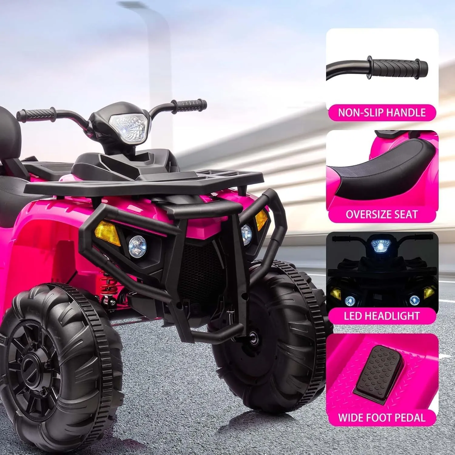 12V Kids ATV, Toddler Ride On Toy Car, 4-Wheeler Quad ATV, Electric Ride On ATV with Spring Suspension, LED Lights, 2 Speeds, Music for Boys Girls 3 , Pink