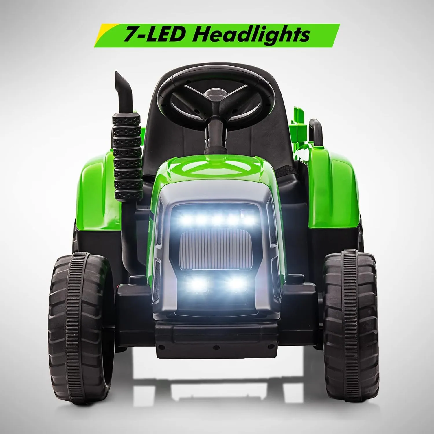 12V Kids Ride On Car Electric Tractor with Trailer for Toddlers Ride On Toy with Remote Control, 2 1 Gear Shift, EVA Treaded Tires, LED Headlights, Music, Green