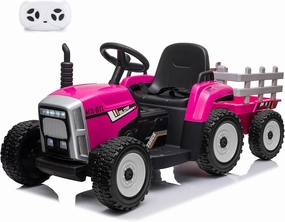 12V Kids Battery Powered Electric Tractor with Trailer, Toddler Ride On Car w/Remote Control/ 7-LED Headlights/ 2 1 Gear Shift/ MP3 Player/USB Port for Kids 3-6 Years (Rose, 35W/ EVA Tire)