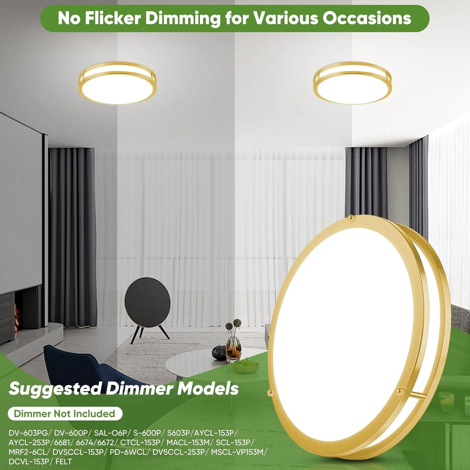 13 Inch LED Flush Mount Ceiling Light, Gold Kitchen Light Fixture with 2700K/3000K/4000K/5000K/6500K 5 Color Adjusted, Dimmable Modern Round LED Light for Bedroom Bathroom Living Room Laundry, 1-Pack