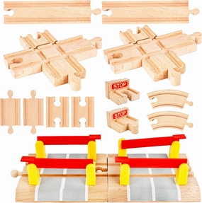 14 Pack Wooden Train Track Expansion Male Female Bumpers Track Wooden Train Bridge Straight Wooden Tracks Accessories Compatible with Railroad Track Set