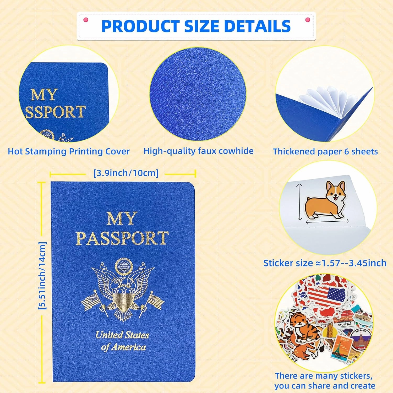 15 Pcs Fake Passport Book for Kids with 150 Non-Repeating Stickers (Including 3 Themes), Suitable for Party Favors, Scrapbooking, Arts and Crafts, School Supplies, Wall Stickers