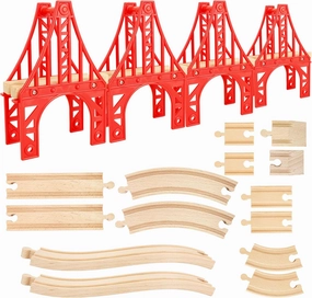 18 Pcs Wooden Train Suspension Bridges Wooden Tracks Accessories Crossing Track Bridge Support Compatible with All Major Brands for Boys Girls