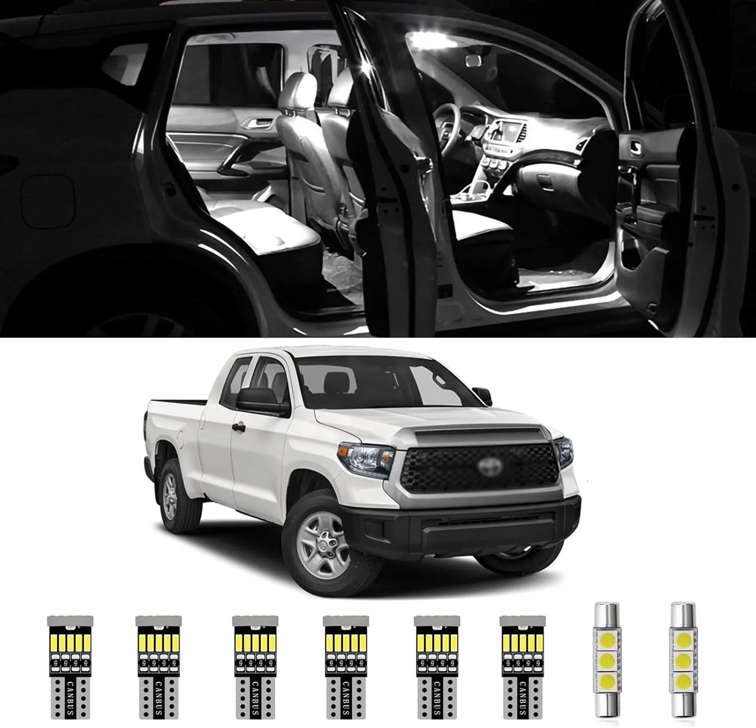 18pcs Tundra Interior LED Lights Kit Ultra Bright Map Dome LED Replacement Bulbs for 2007-2017 2018 2019 2020 2021 Toyota Tundra all Cab Sizes