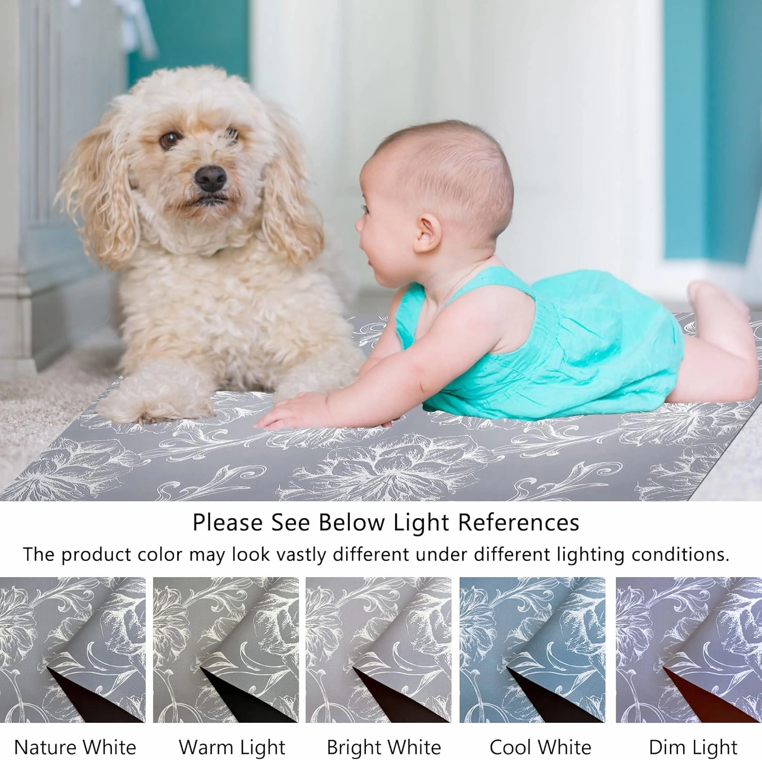 1/10 Inch Ultra Thin 24"×35" Large Front Door Mat Indoor Entrance Inside Non Slip, Waterproof Rubber Kitchen Mat and Interior Home Washable Door Mat, Baroque Grey