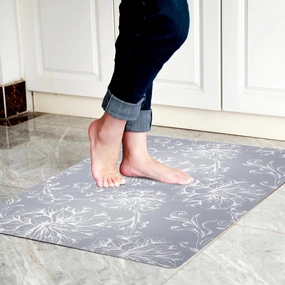 1/10 Inch Ultra Thin 24"×35" Large Front Door Mat Indoor Entrance Inside Non Slip, Waterproof Rubber Kitchen Mat and Interior Home Washable Door Mat, Baroque Grey
