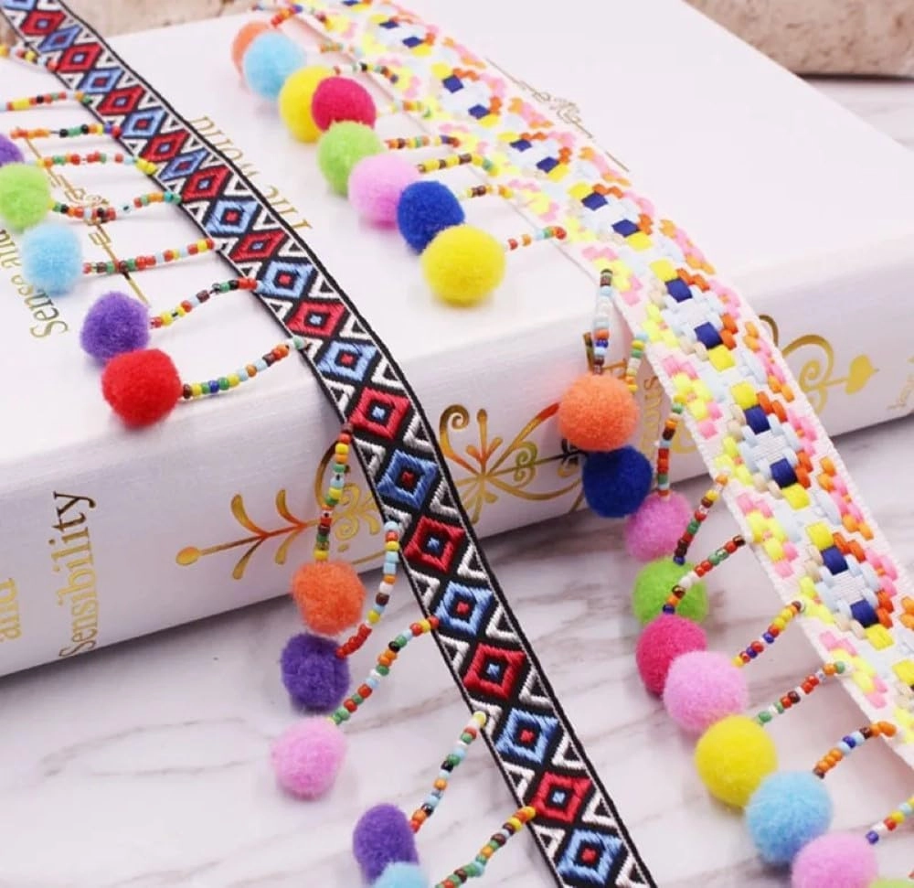 1 Yards/Lot Silk Tassel Fringe Trim Tassel Lace Ribbon Pom Pom Trim Fabric Sewing Garment Shoes Bag Materials Accessory Tassels - (Color: 20. Sg-083 / Size: 1 Yard)