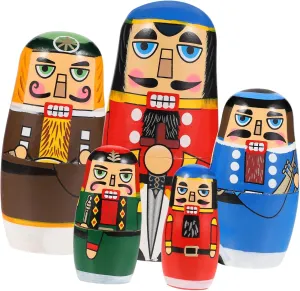 1Set Matryoshka Nesting Dolls Hand Painted Nutcracker for Home Decor Unique Present for Educational Craft and Design