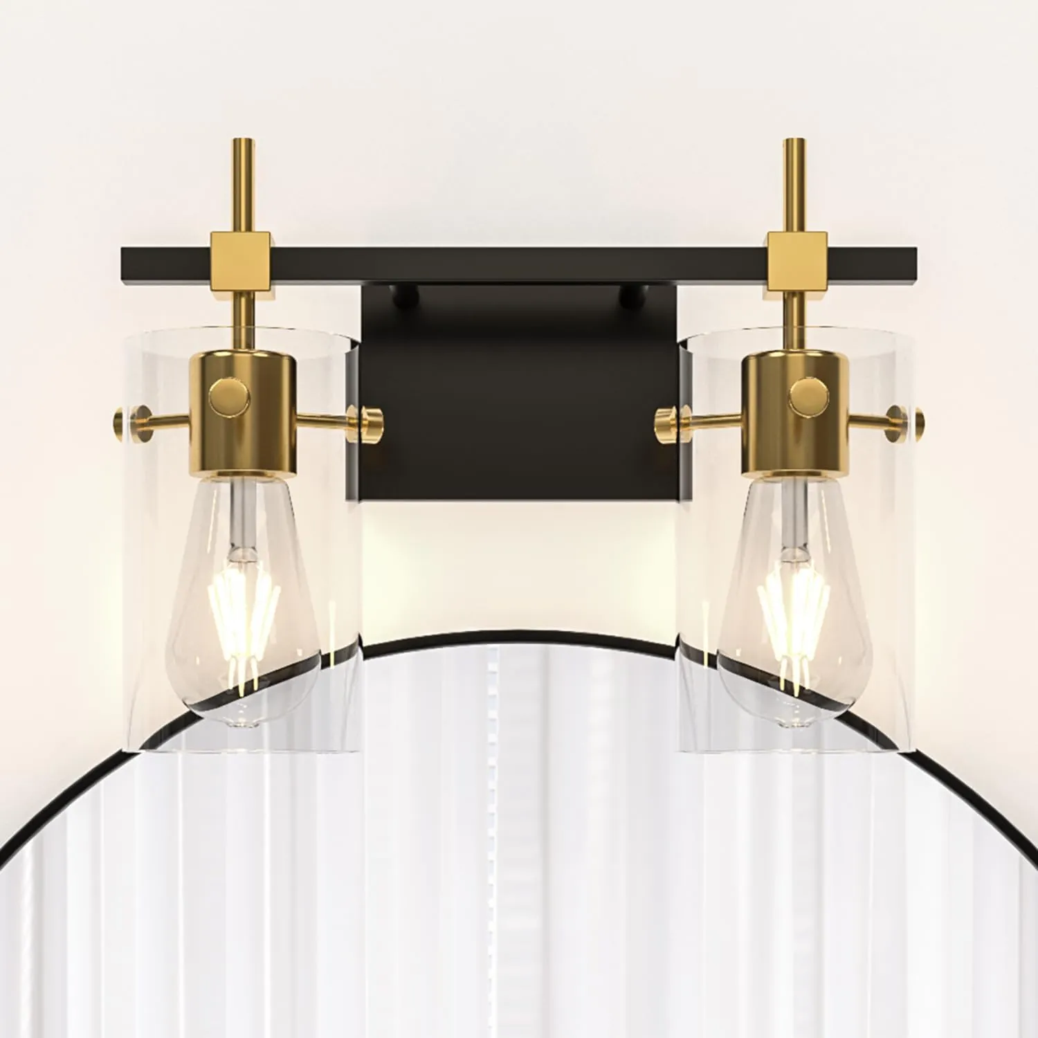 2-Light Bathroom Light Fixtures,Black and Gold Luxury Bathroom Vanity Lights with Clear Glass Shade for Mirror Kitchen Living Room Hallway Cabinet Porch